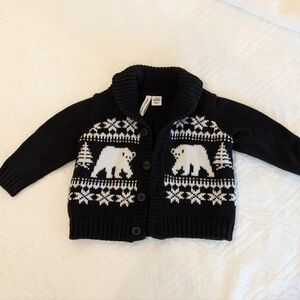Janie and Jack Black and White Polar Bear Button Up Cardigan Size 3-6m